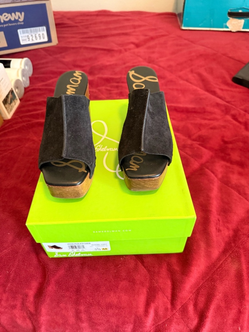 Sam Edelman Black Suede Platform Mule Slides